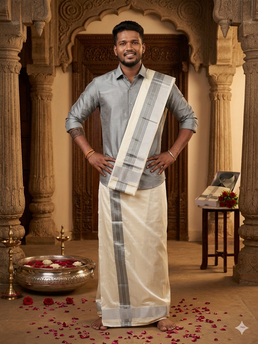 Wedding Pattu Dhoti Shirt